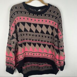 BDG Aztec High Low Comfy Crew Neck Sweater